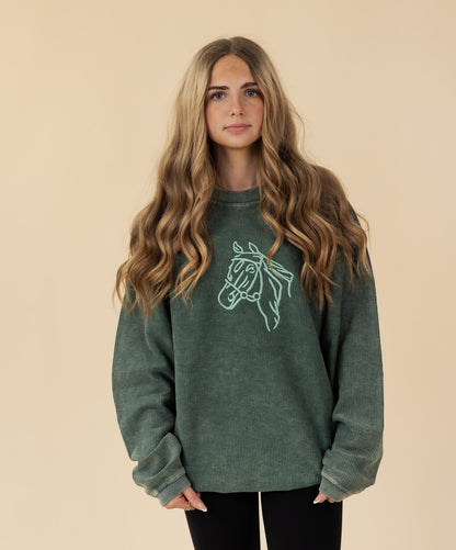 Giddy Up Corded Crewneck - Embroidered