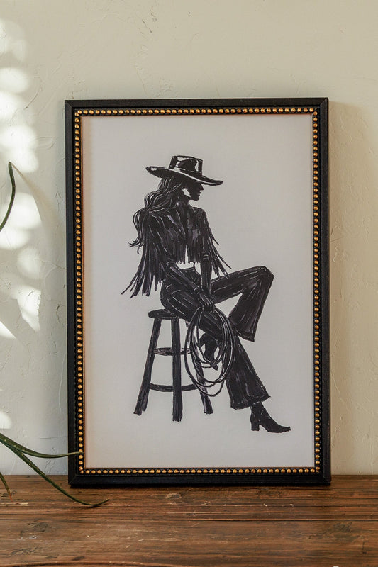 Sitting Cowgirl - Wood Frame - Art Acrylic