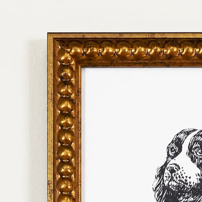 Spaniel Portrait in a Black Large Gold Bead frame, styled in a room