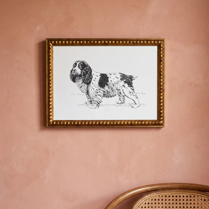 Spaniel Portrait Black Large Gold Bead frame corner detail