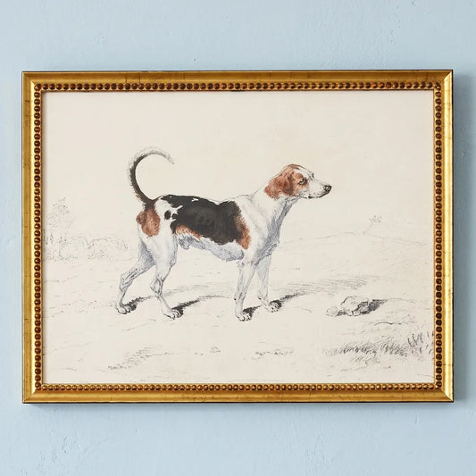 Beagle on the Hunt framed print in an Urban Gold Leaf frame