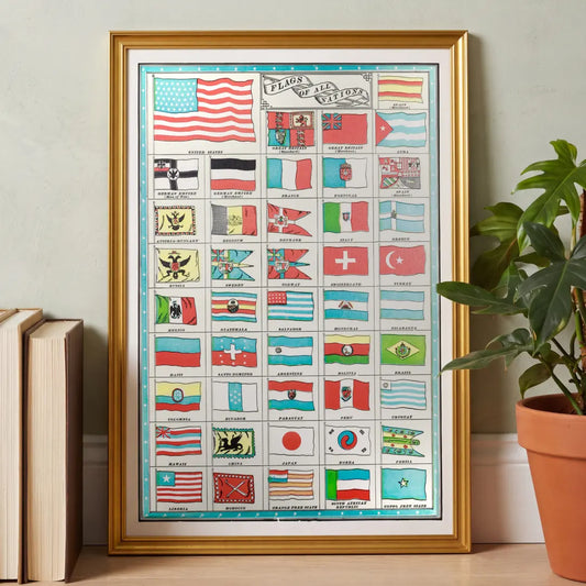Flags of All Nations framed print in a Gilded Gold frame