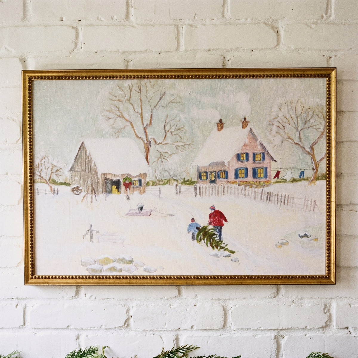 Carrying Christmas Home framed art, Urban Gold Leaf frame, M, detail photo