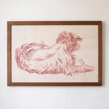Sleepy Red Dog framed print in a Stained frame