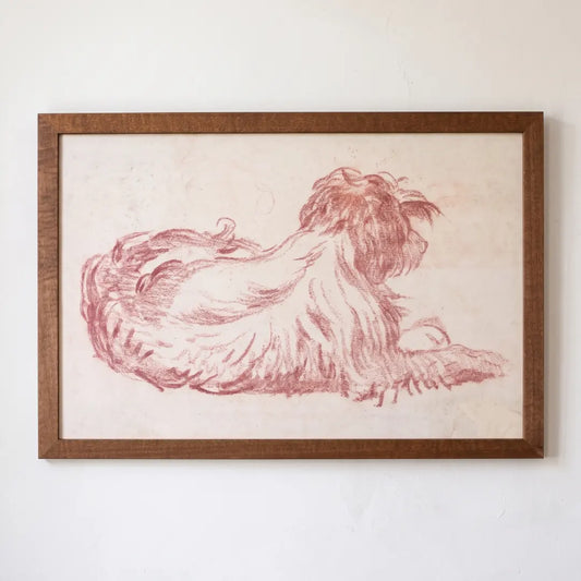 Sleepy Red Dog framed print in a Stained frame
