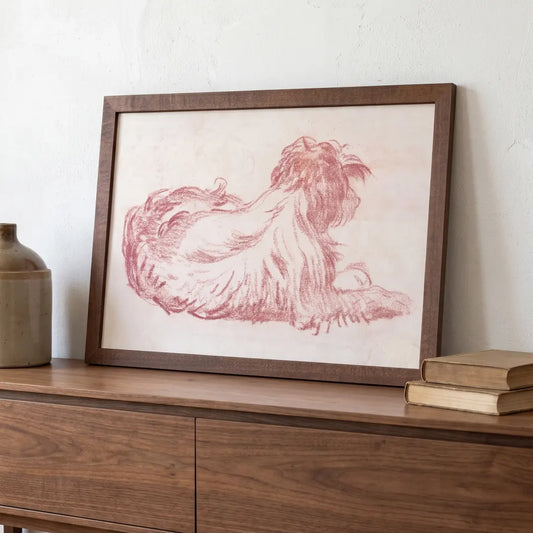 Sleepy Red Dog styled in a room
