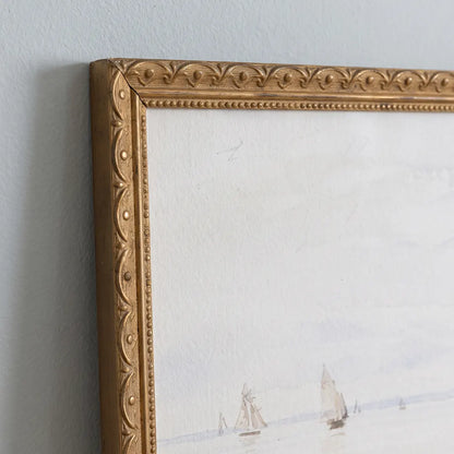 Sailboat on South Hampton Frosted Gold frame corner detail