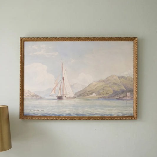 Departing the Bay framed print in a Frosted Gold frame