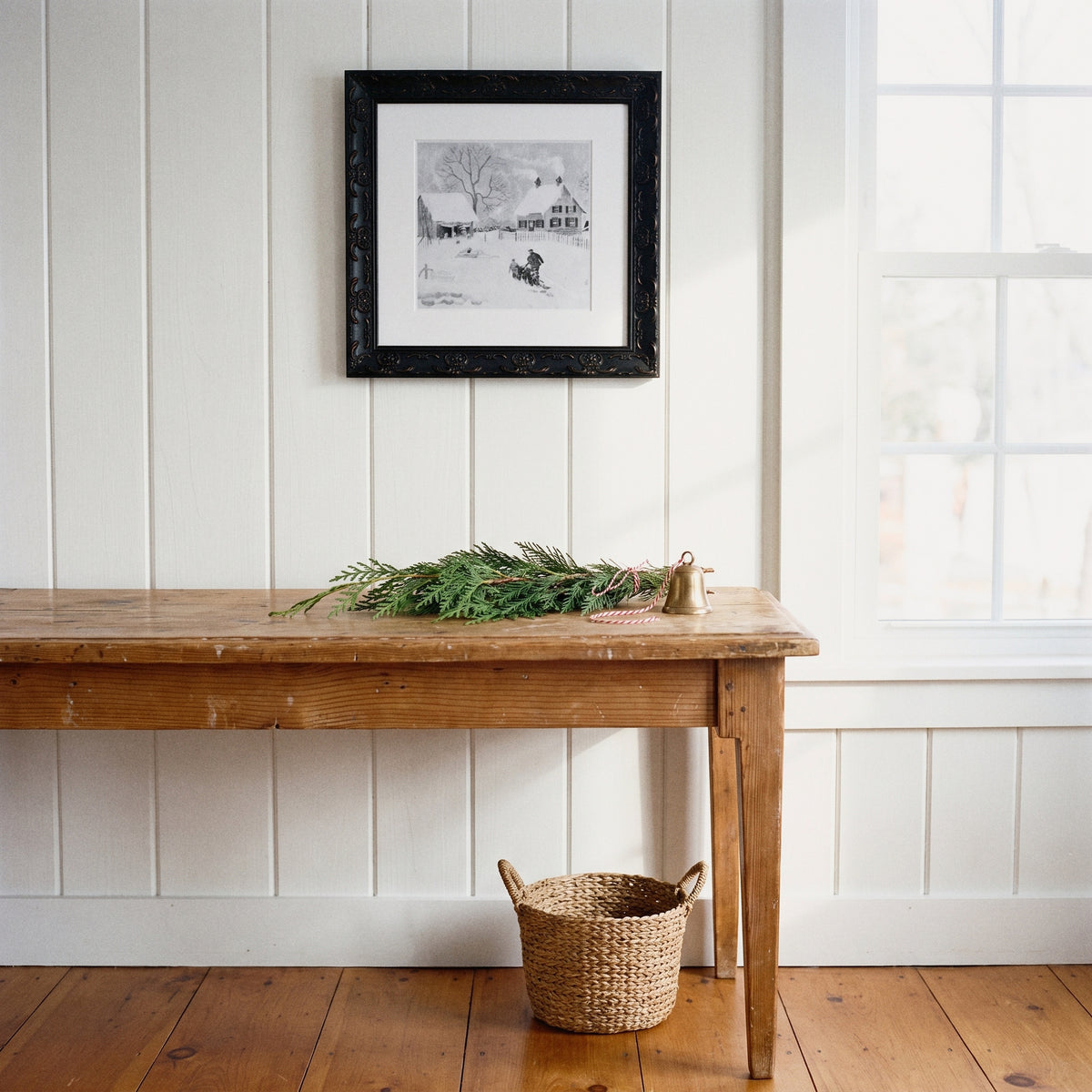 Snow Day framed art, Country Rustic Black frame, 16 x 16, lifestyle photo
