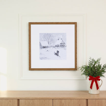 Snow Day framed art, Frosted Gold frame, 16 x 16, styled room photo