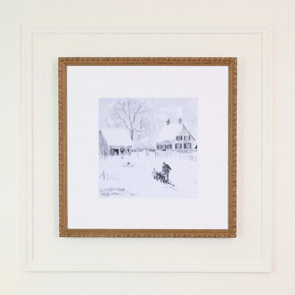 Snow Day framed art, Frosted Gold frame, 16 x 16, detail photo