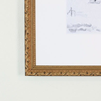 Snow Day framed art, Frosted Gold frame, 16 x 16, frame close-up