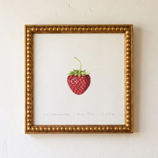 Strawberry framed print in a Large Gold Bead frame