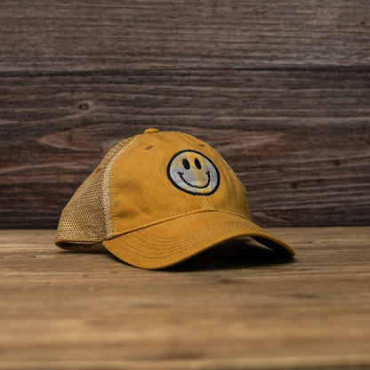 Distressed Smiley Face Trucker Hat