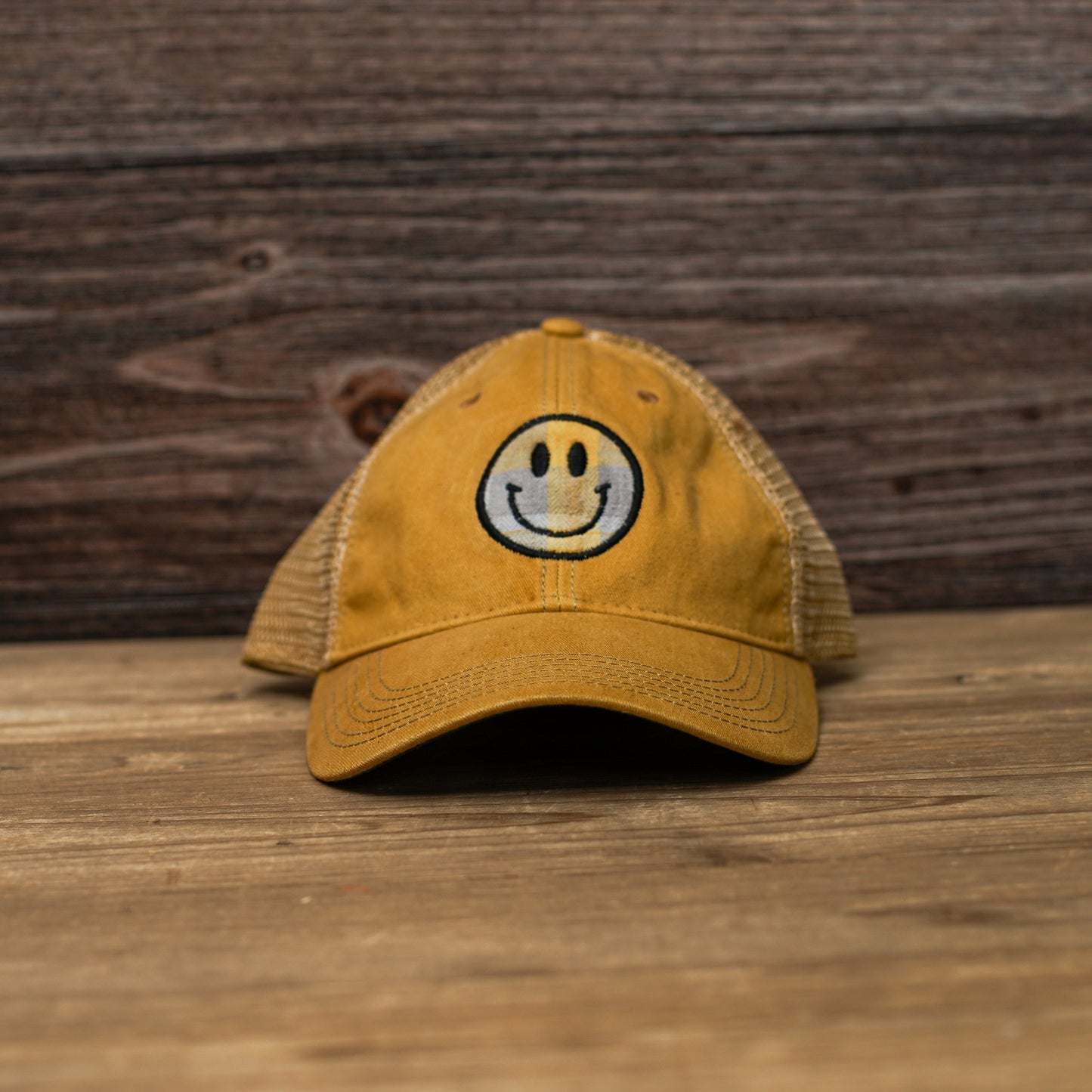 Distressed Smiley Face Trucker Hat