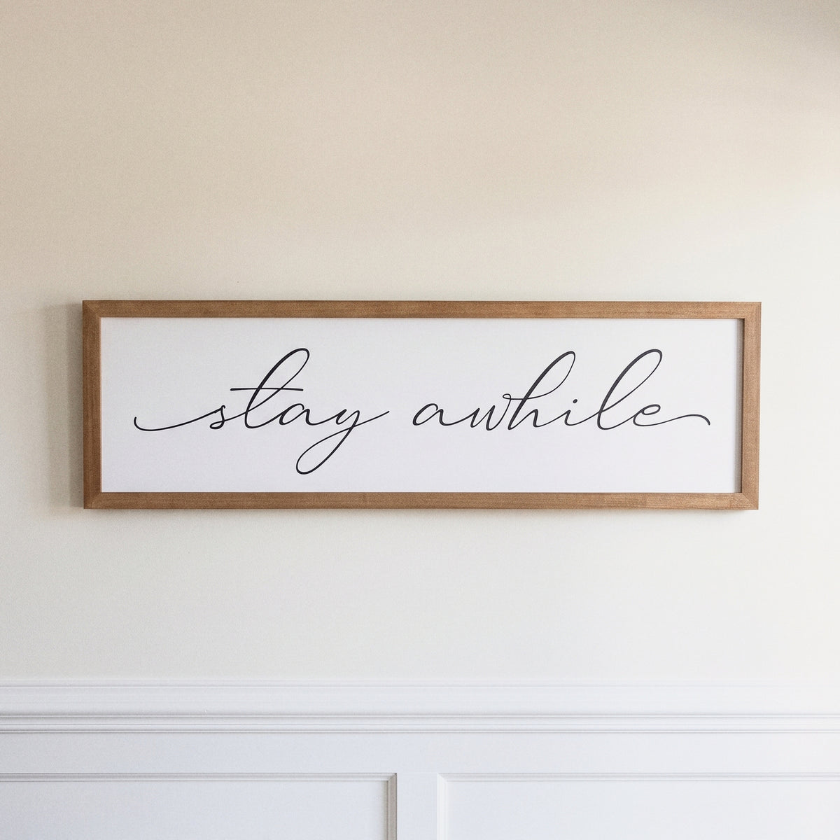 Stay Awhile framed art, Almond frame, L, detail photo