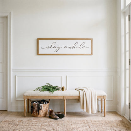 Stay Awhile framed art, Almond frame, L, lifestyle photo