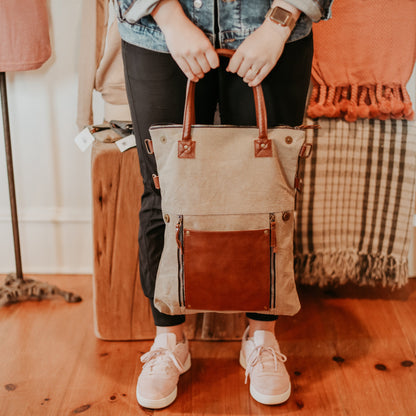 Up-Cycled Canvas & Faux Leather Tote