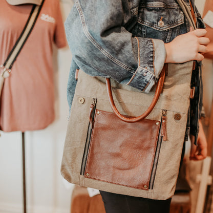 Up-Cycled Canvas & Faux Leather Tote