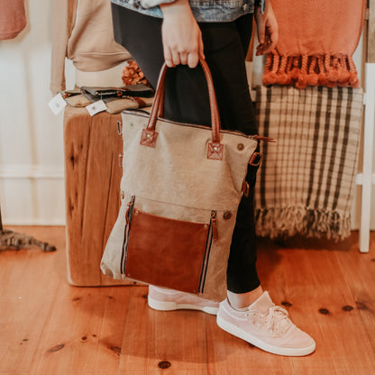 Up-Cycled Canvas & Faux Leather Tote