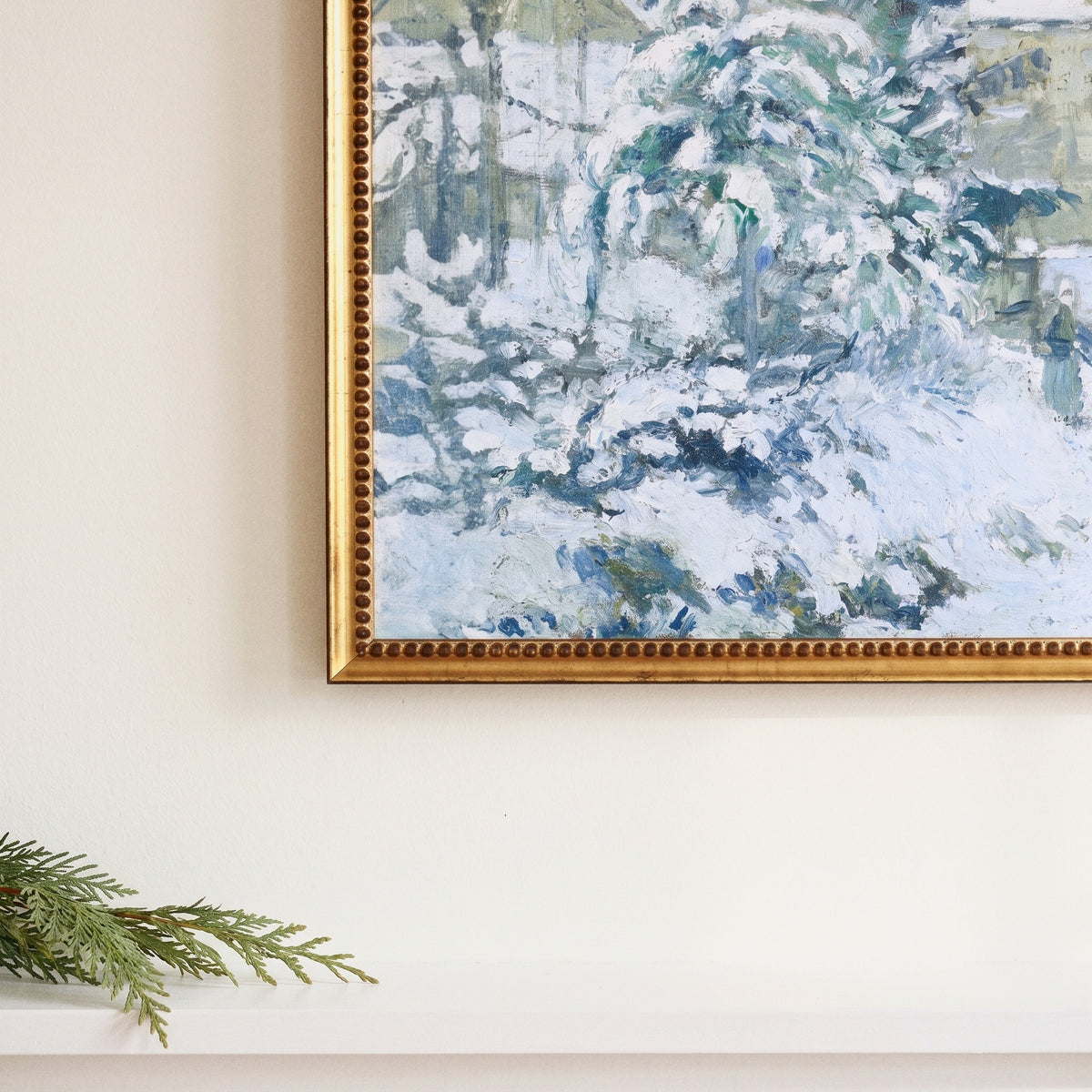 Winter Wonderland framed art, Urban Gold Leaf frame, 20 x 30, frame close-up