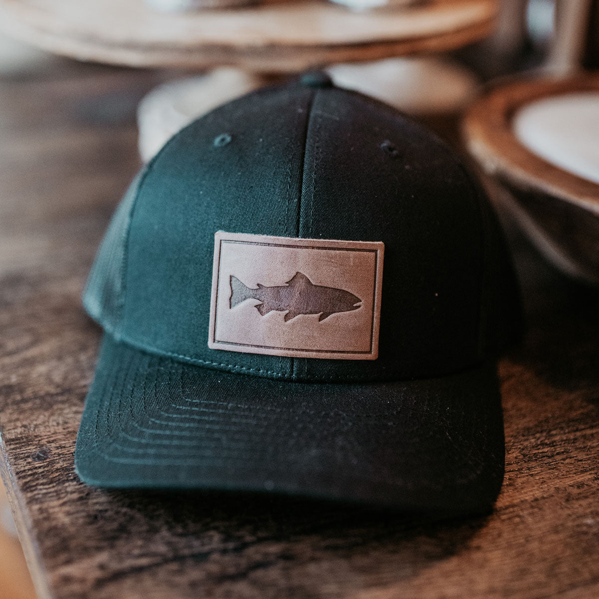 Leather Fish Patch Trucker Hat