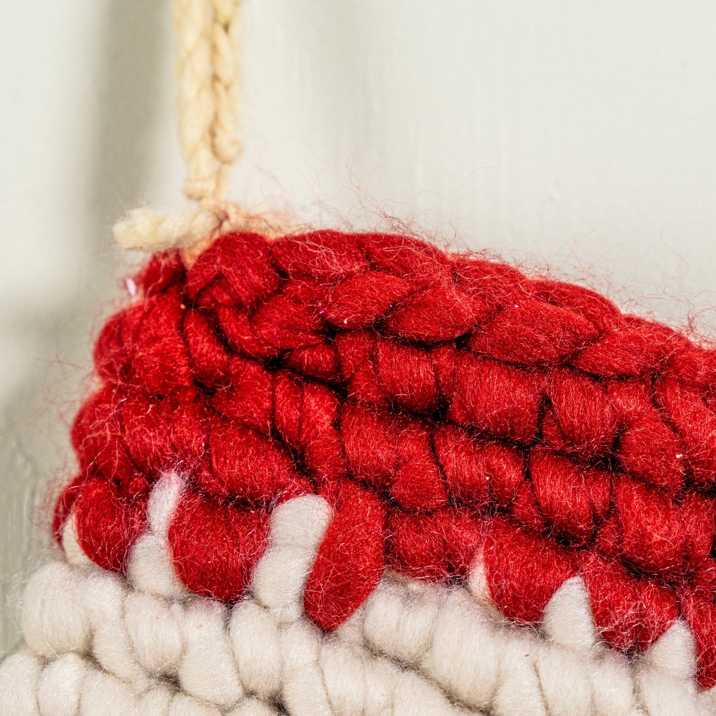 Cream & Red Crocheted Stocking