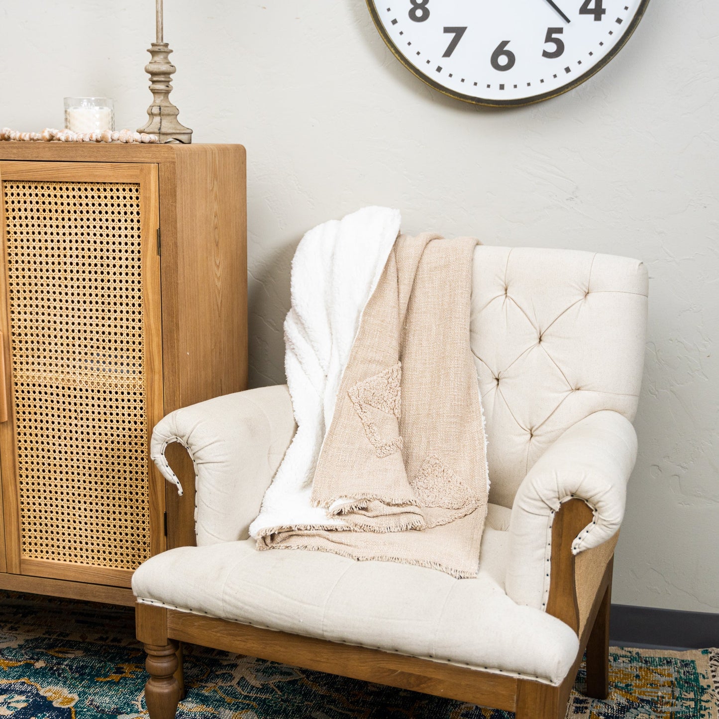 Diamond Tufted Sherpa Throw with Fringe