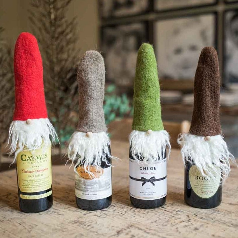 Santa Gnome Wine Toppers, Set of 4