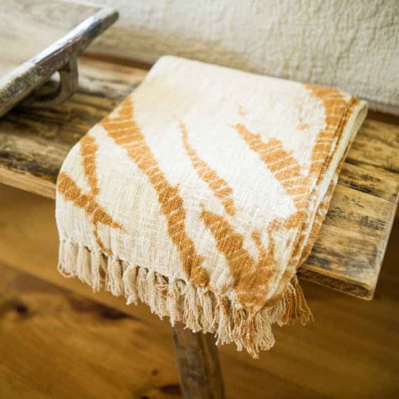 Mustard Tie-Dyed Throw with Fringe