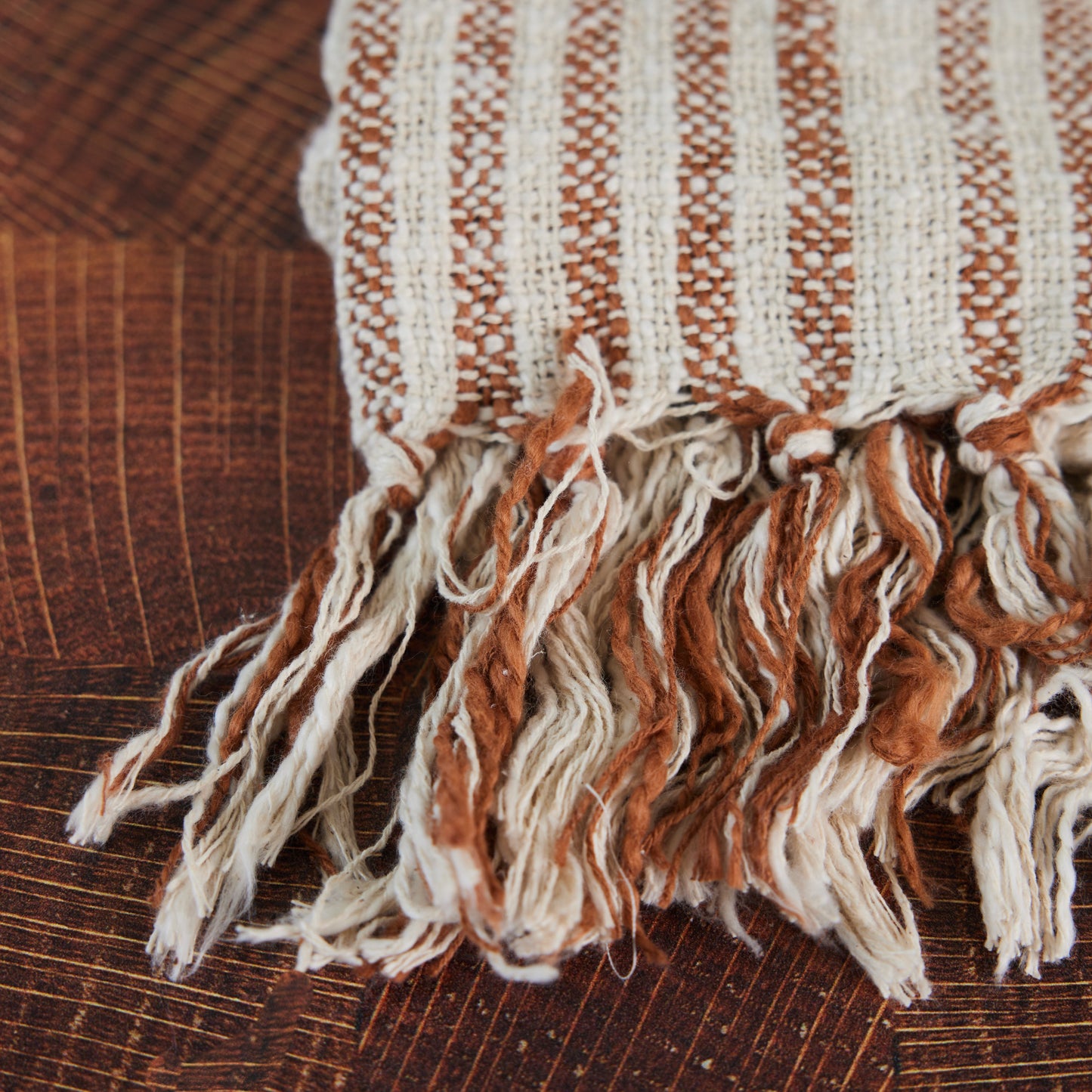 Striped Brown & Cream Throw with Fringe