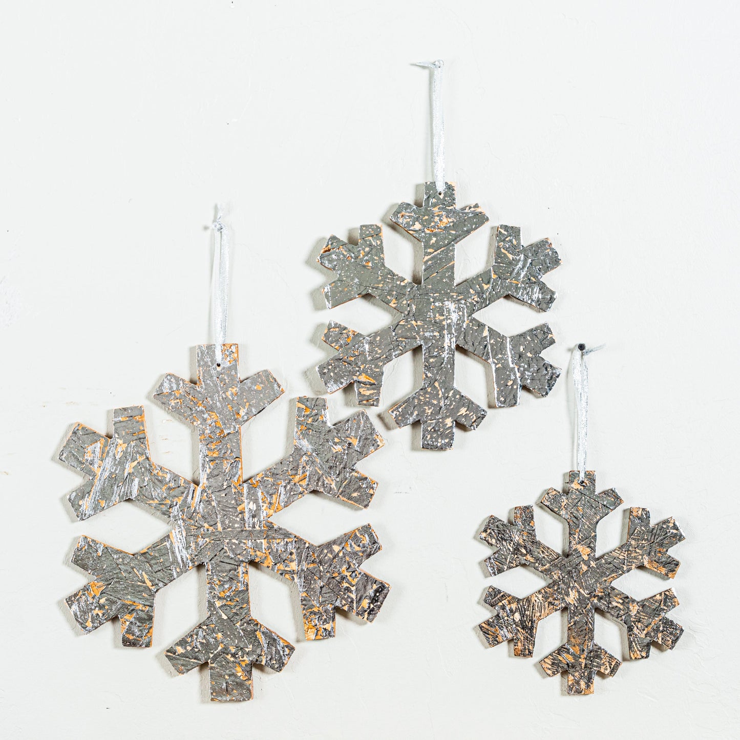 Rustic Silver Snowflake Ornament, Medium