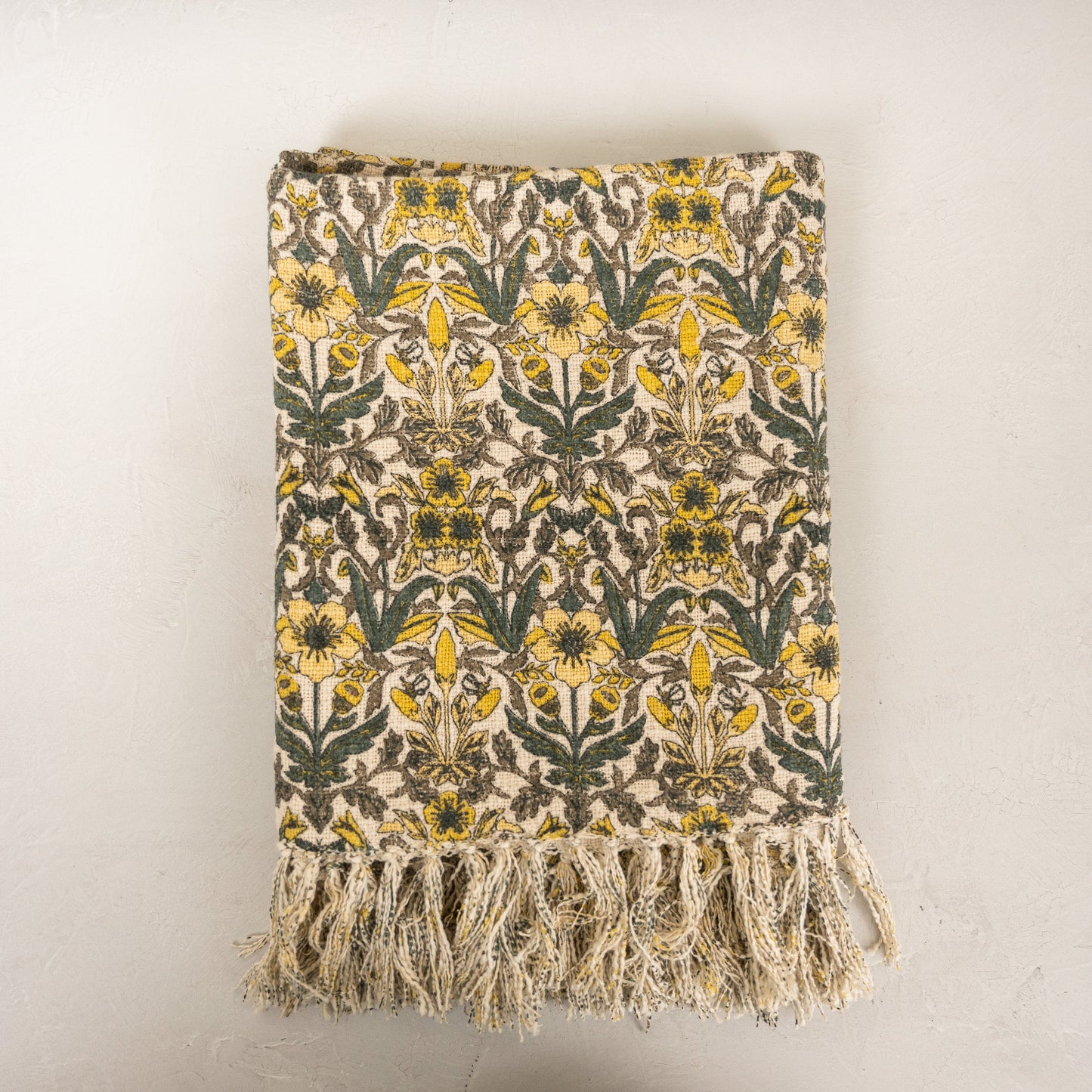 Yellow Floral Fringed Throw