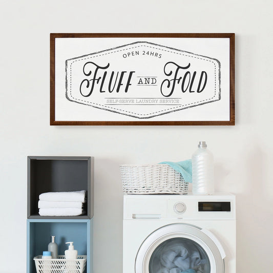 Fluff And Fold Laundry Room Wall Sign Dark Brown Frame
