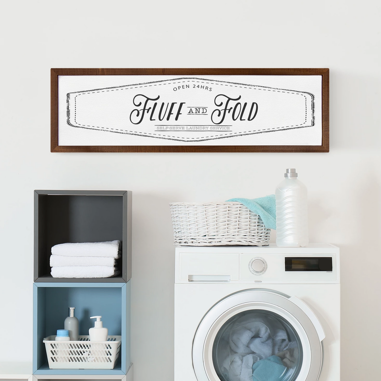 Fluff And Fold Laundry Room Wall Sign Dark Brown Frame