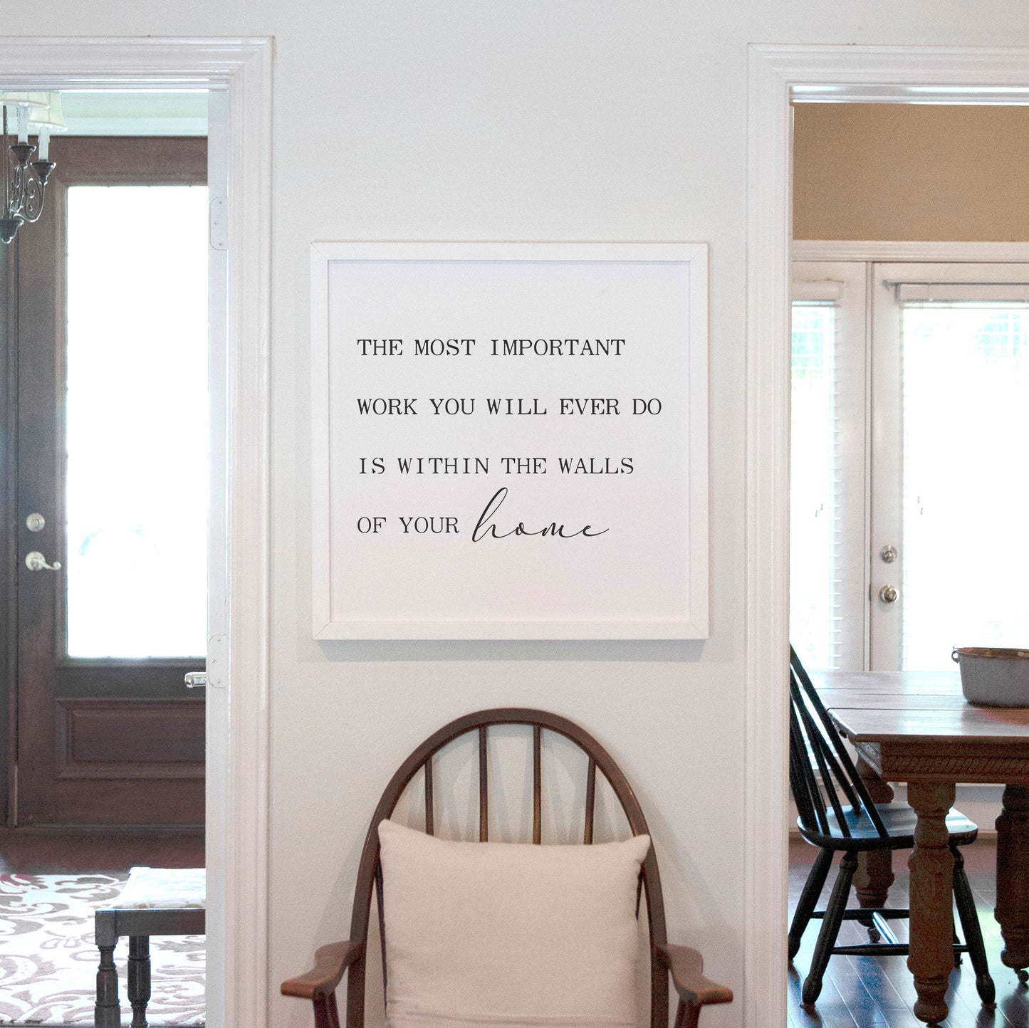 The Most Important Work White Square Framed Home Sign